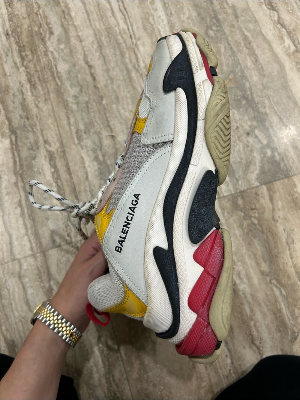 Balenciaga Triple S Multicolor Chunky Sneaker in White, Yellow, Pink, Black, Red - Picture 6 of 9
